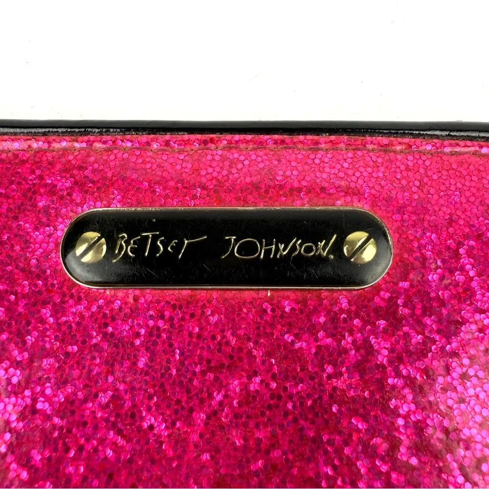 Betsey Johnson Pink Glitter Wallet Patent Leather Clutch Organizer Womens Rare - Picture 2 of 7
